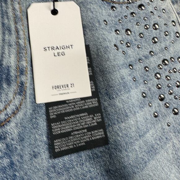 Forever 21 Womens Straight Leg Jeans NEW 28 Studded Floral Design - Picture 4 of 11